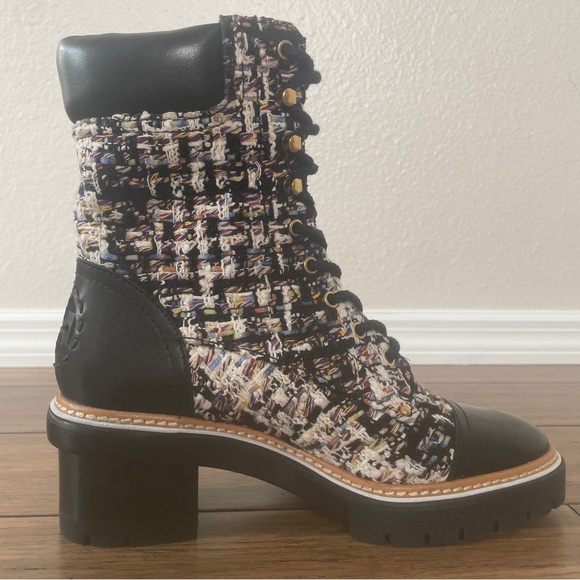 Tory Burch tweed combat boots fall boots winter boots lace up boots black bootie - Picture 13 of 16